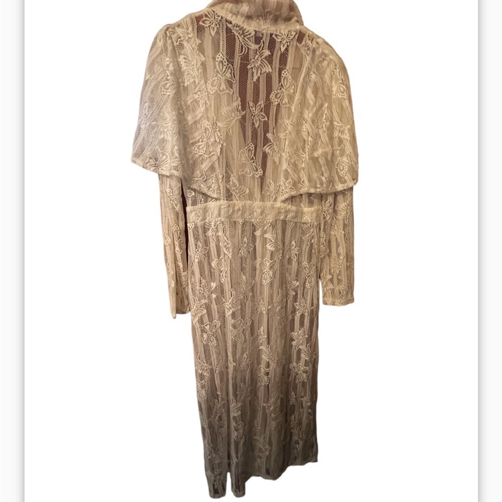 Valentine Cream See Thru Kimono Blouse Long Duster Sz L Women One Button - Picture 3 of 6
